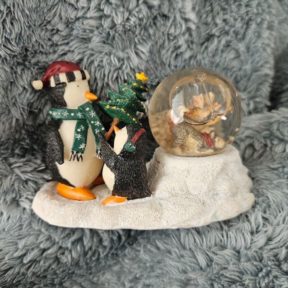 DEBBIE MUMM Penguin and Dog Christmas Winter Mini Snow Globe in Box